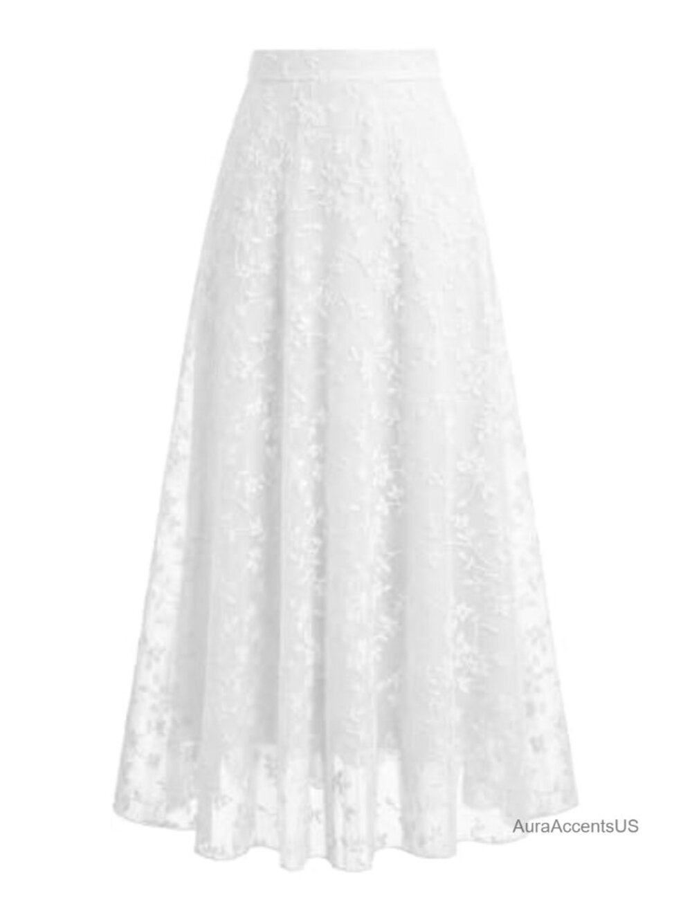 Womens Floral Mesh Maxi Skirt High Waisted A-Line Tulle Long Skirt